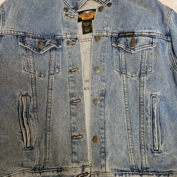 Vintage Harley Davidson Denim Jacket Womens L 100th Year Anniversary 1903-2003 - Picture 3 of 7